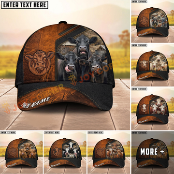 Joycorners Cow Farm Rustic Leather Patch Trio Cow Personalized Name Cap (8 Breeds)