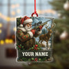 Joycorners Custom Name Santa Hunter Ornament, Deer Hunting Christmas Tree Decor, Personalized Camo Gift MT1111