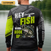 Joycorners Hey Fish Wanna Hook Up Neon Fishing SPF Shirt For Men, Fishing Gifts For Men, Men's Fishing Shirt