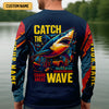 Joycorners Catch The Wave Shark Fishing SPF Shirt, Mens Fishing Shirts Long Sleeve, Gift For Fisherman