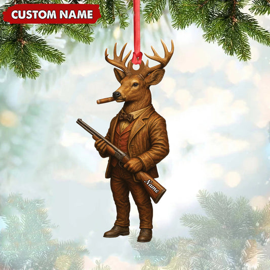 Joycorners Personalized Acrylic Deer Hunter Christmas Ornament – Custom Name Rustic Hunting Lodge Decor MT1111