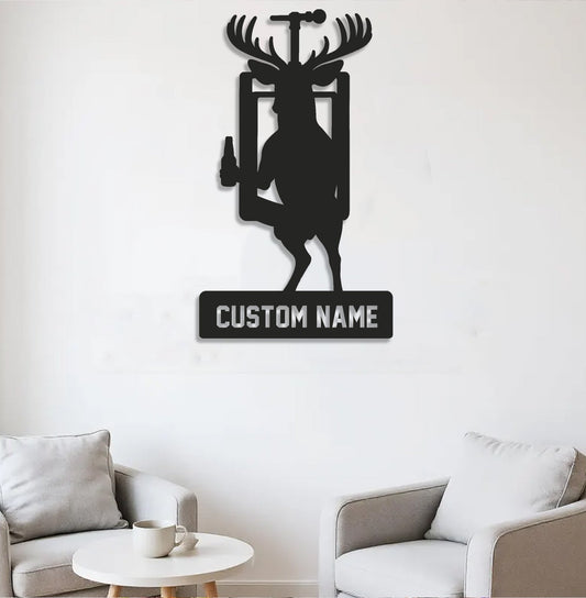 Maxcorners Personalized Deer Hunting Metal Sign WITH LED/WITHOUT LED, Rustic Wall Decor for Cabin, Lodge, Mancave, Unique Wildlife Gift MT0110