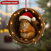 Joycorners Personalized Squirrel Christmas Ornament, Custom Name Woodland Nest Santa Hat Decoration, Cute Holiday Tree Hanging Gift for Animal Lovers MT2411