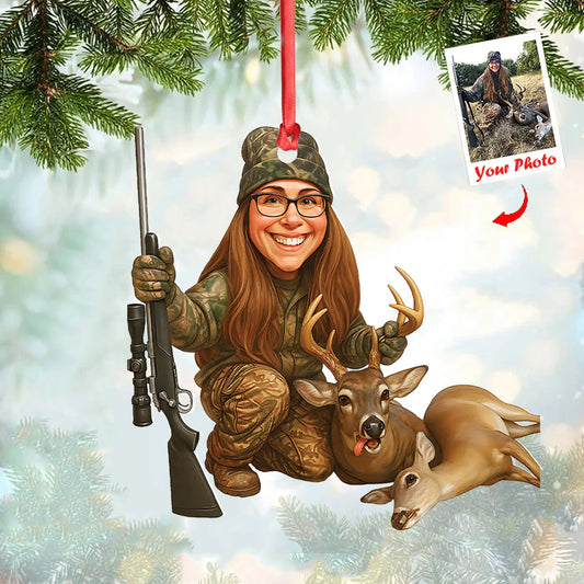 Joycorners Personalized Hunting Acrylic Christmas Ornament – Custom Photo Caricature Gift For Hunters MT1111