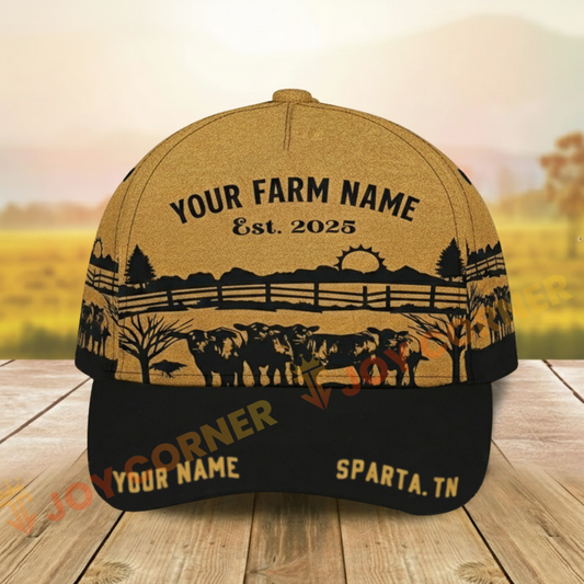 Joycorners Coir Pattern Farm&Cows, Custom Name Cattle Cap (5 Cattle Breeds)