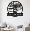 Maxcorners Custom Name American Flag Deer Hunting Metal Sign WITH LED/WITHOUT LED Light Rustic Lodge Wall Decor MT0110