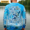 Joycorners I Love It When She Tugs On My Worm And Swallows Blue Fishing Shirt, SPF Shirt For Men, Men's Fishing Shirt