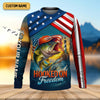 Joycorners Hooked On Freedom Patriotic Fishing Shirt, Largemouth Bass Fishing SPF Shirt For Men, Men's Fishing Shirt