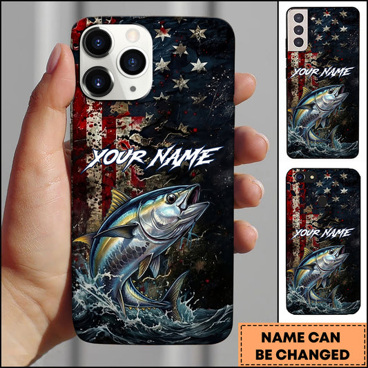 Joycorners Tuna Fishing Phone Case  Vintage USA Flag Grunge Wave Art Personalized Name Phone Case