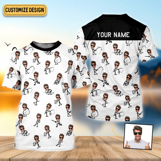 Joycorners Funny Stick Figure Fishing Pose Custom Face SPF Shirt For Men, Funny Fishing Shirt, Fishing Shirts For Men