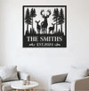 Maxcorners Personalized Deer Family Metal Sign WITH LED/WITHOUT LED, Rustic Cabin Wall Decor, Wildlife Hunting Lodge Name Sign MT0110