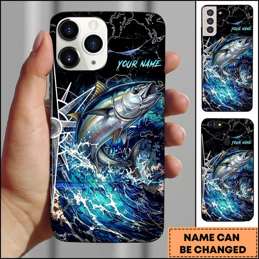 Joycorners Tuna Electric Wave Splash Dark Blue Art Personalized Name Phone Case