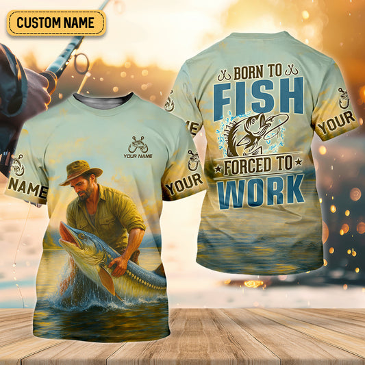 Joycorners Born To Fish Forced To Work SPF Shirt For Men, Funny Fishing Shirt, Gift For Fisherman