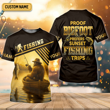 Joycorners Proof Bigfoot Prefers Sunset Fishing Trips Fishing UPF Shirts, Funny Fishing Shirt, Fishing Shirts For Men