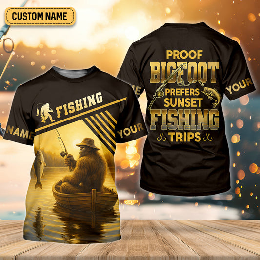 Joycorners Proof Bigfoot Prefers Sunset Fishing Trips Fishing UPF Shirts, Funny Fishing Shirt, Fishing Shirts For Men