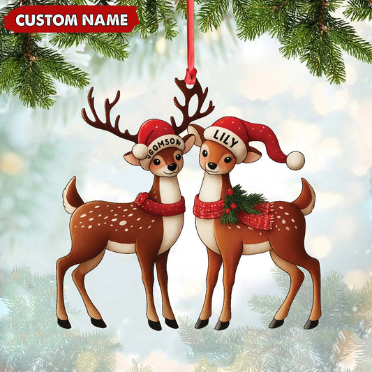 Joycorners Personalized Couple Reindeer Acrylic Ornament – Cute Custom Deer Christmas Tree Gift for Couples MT1111