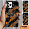 Joycorners Artist Hunting Deer Family Orange Black Camo Diagonal Stripes Personalized Name Phone Case