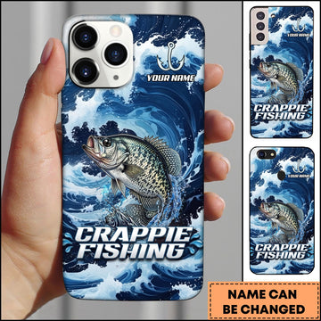 Joycorners Crappie Fishing Blue Water Wave Premium Style Sport Personalized Name Phone Case