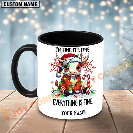 Joycorners Brown Hereford Cow Christmas Everything Is Fine Personalized Mug