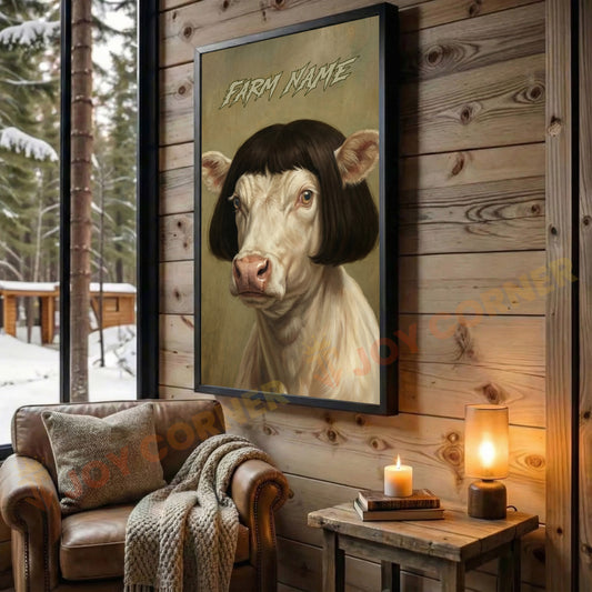 Joycorners Whimsical Charolais  Farm Cow Portrait Personalized Name Canvas
