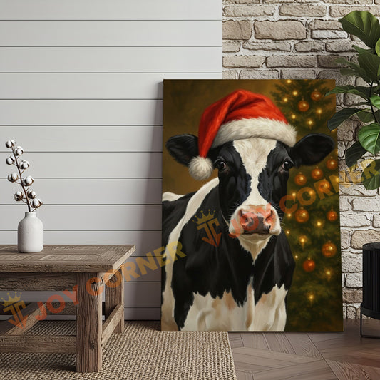 Joycorner Holstein Cow Santa Hat Christmas Tree 3D Wrapped Canvas