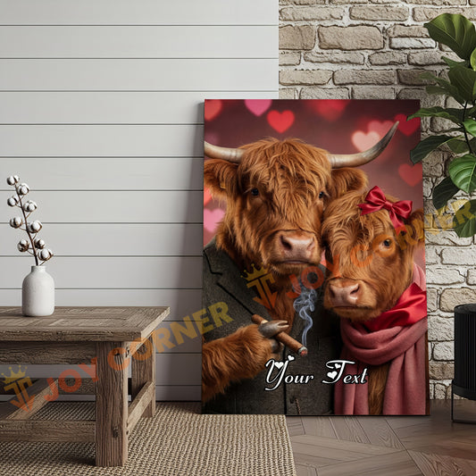 Joycorners Cattle Cow Funny Romantic Highland Couple Personalized Name Canvas