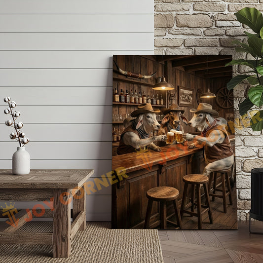 Joycorner Brahman Cow Western Bar Counter Beer Toast Rustic Canvas