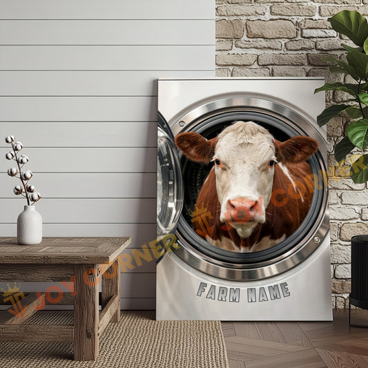 Joycorners Cattle Cow Funny Hereford Cow In Washing Machine Personalized Name Canvas