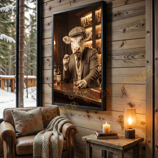 Joycorners Charolais Gentleman Whiskey Bar Vintage Suit Art Personalized Name Wall Art Canvas