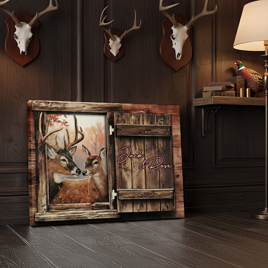 Joycorner Whitetail Deer Couple Rustic Window Personalized Canvas