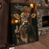 Joycorner Brown Swiss Smoking Cow Flipping Finger Attitude Wall Art Custom Name Rustic Canvas