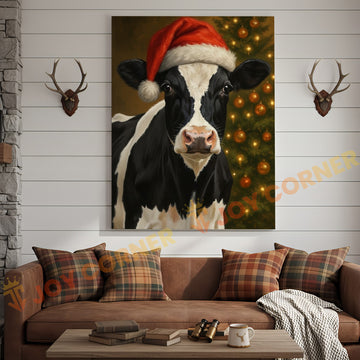 Joycorner Holstein Cow Santa Hat Christmas Tree 3D Wrapped Canvas
