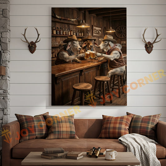 Joycorner Brahman Cow Western Bar Counter Beer Toast Rustic Canvas