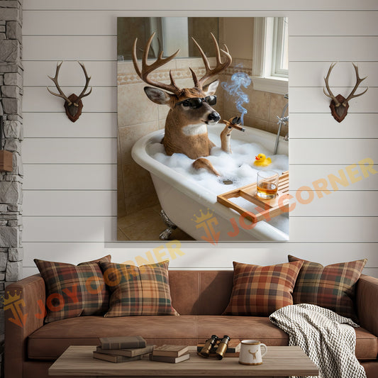 Joycorner Buck Deer Luxury Bathtub Cigar Whiskey 3D Wrapped Canvas