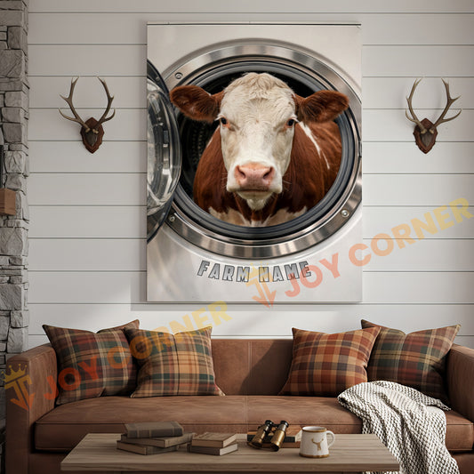 Joycorners Cattle Cow Funny Hereford Cow In Washing Machine Personalized Name Canvas