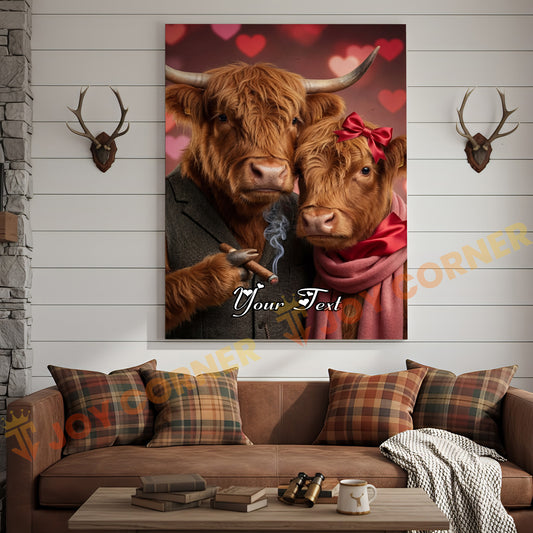 Joycorners Cattle Cow Funny Romantic Highland Couple Personalized Name Canvas