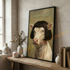 Joycorners Whimsical Charolais  Farm Cow Portrait Personalized Name Canvas