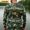 Joycorners Fish Hard Drink Easy Green Camo Funny Fishing Shirt, SPF Shirt For Men, Largemouth Bass Fishing Shirts For Men