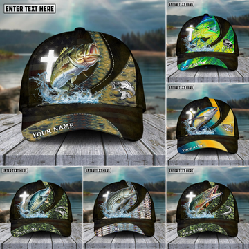 Joycorners Fishing Cross Skinfish Flag Of United States Sport Pattern Personalized Name 3D Cap (11 Breeds)