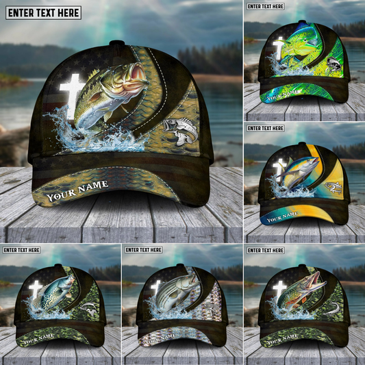 Joycorners Fishing Cross Skinfish Flag Of United States Sport Pattern Personalized Name 3D Cap (11 Breeds)