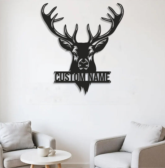 Maxcorners Personalized Deer Head Metal Sign WITH LED/WITHOUT LED – Rustic Hunting Cabin Wall Decor, Gift for Hunters MT0110
