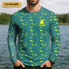 Joycorners Green And Yellow Shark Pattern Performance Fishing Shirts, SPF Shirt For Men, Fishing Gifts For Men