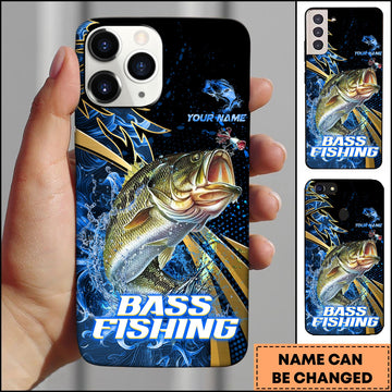 Joycorners Bass Splash Water Lightning Stripe Dark Blue Art Golden Line  Personalized Name Phone Case