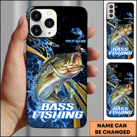 Joycorners Bass Splash Water Lightning Stripe Dark Blue Art Golden Line  Personalized Name Phone Case