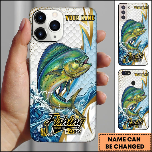 Joycorners Mahi-mahi Fishing Phone Case Splash Water Gold Lightning Pattern Personalized Name Phone Case