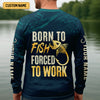 Joycorners Born To Fish Forced To Work Funny Skeleton Fishing UPF Shirts, Presents For Fishermen, Men's Fishing Shirt