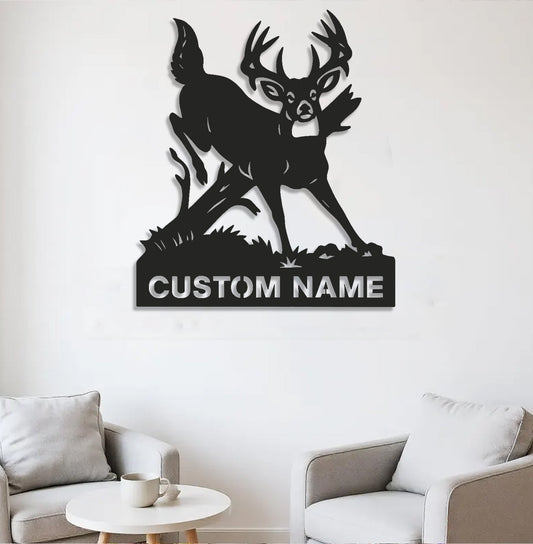 Maxcorners Personalized Deer Hunting Buck Metal Sign WITH LED/WITHOUT LED – Rustic Cabin Wall Decor, Gift for Hunters MT0110