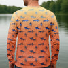 Joycorners Swordfish Pattern Orange Fishing Shirt, Cute Fishing Outfits, SPF Shirt For Men, Men's Fishing Shirt