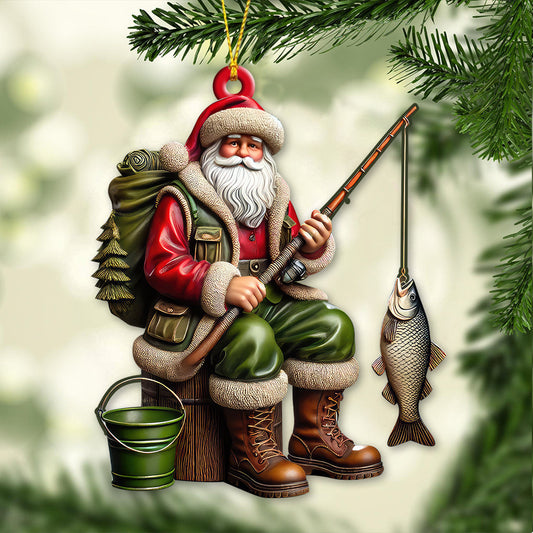 Joycorners Custom Name Fishing Santa Ornament, Christmas Fishing Gift 2D Flat LM2211