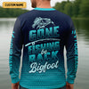 Joycorners Gone Fishing Be Back Bigfoot Blue Fishing Shirt, SPF Shirt For Men, Gift For Fisherman, Men's Fishing Shirt